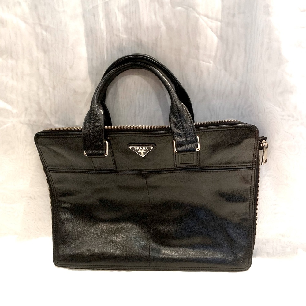 Black leather handbag satchel briefcase laptop bag
